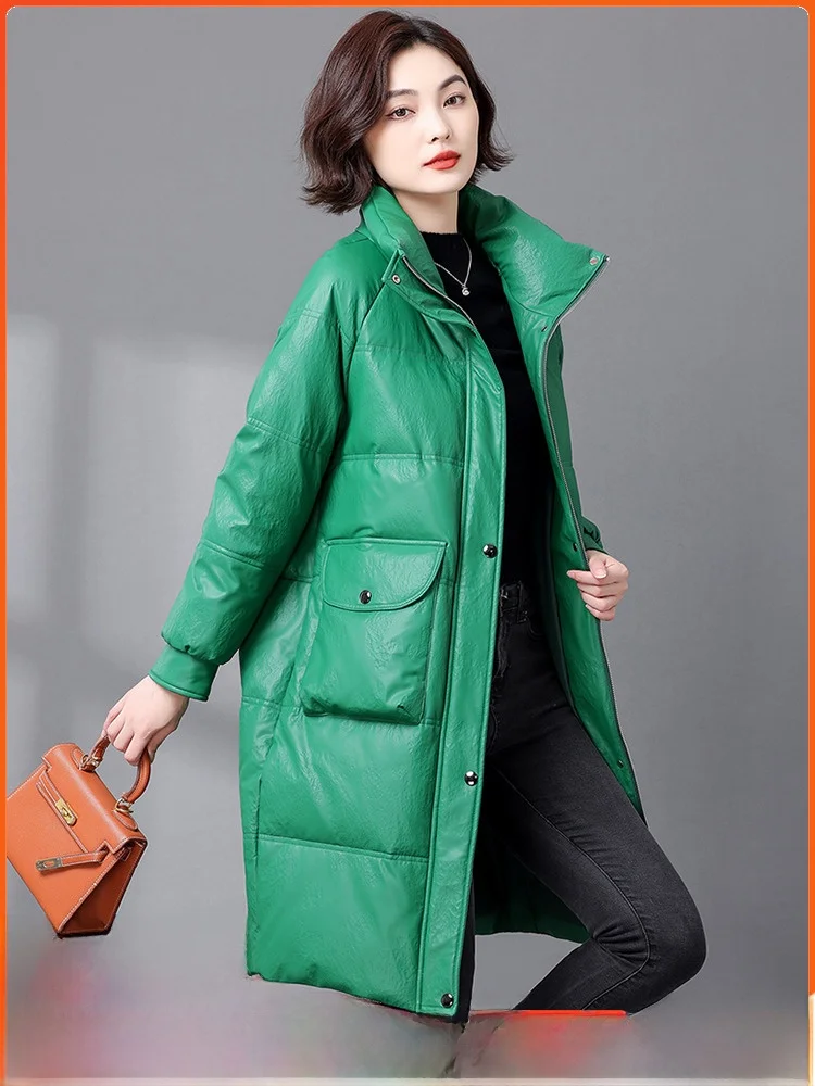 

Winter 2025 Women's Thiened Long eepskin Leather down Jaet Loose Fur Coat Mid-Length Casual Sle Commute Faion