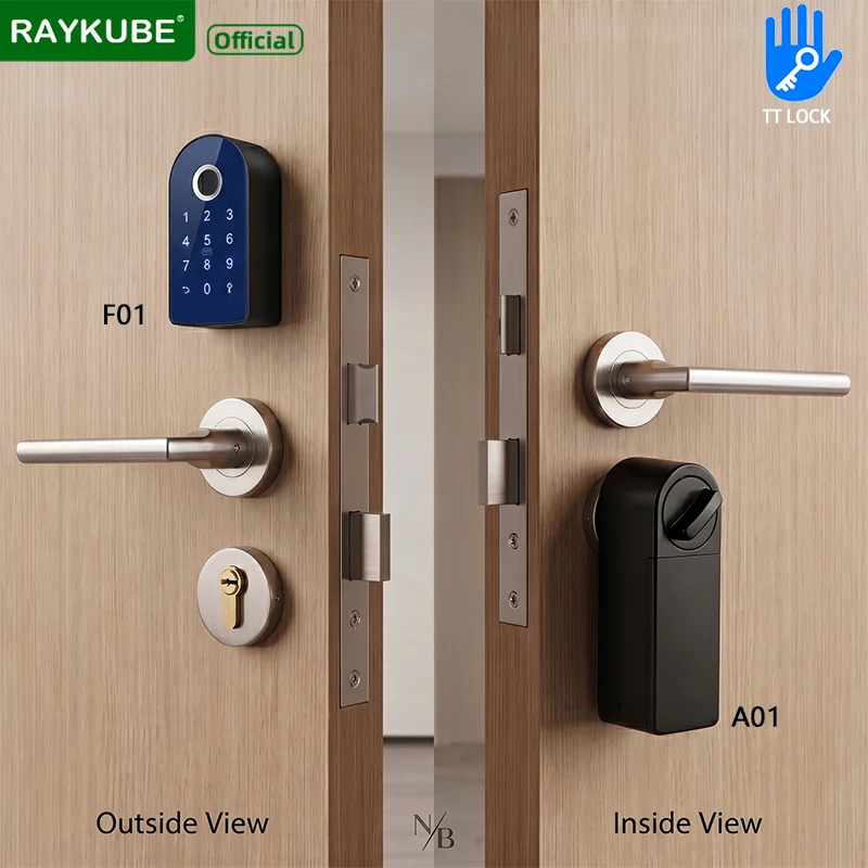 RAYKUBE A01 Smart Lock TTlock App Fingerprint/Password/Card/Key Unlock BLE Remote Control No Drill DIY Installation
