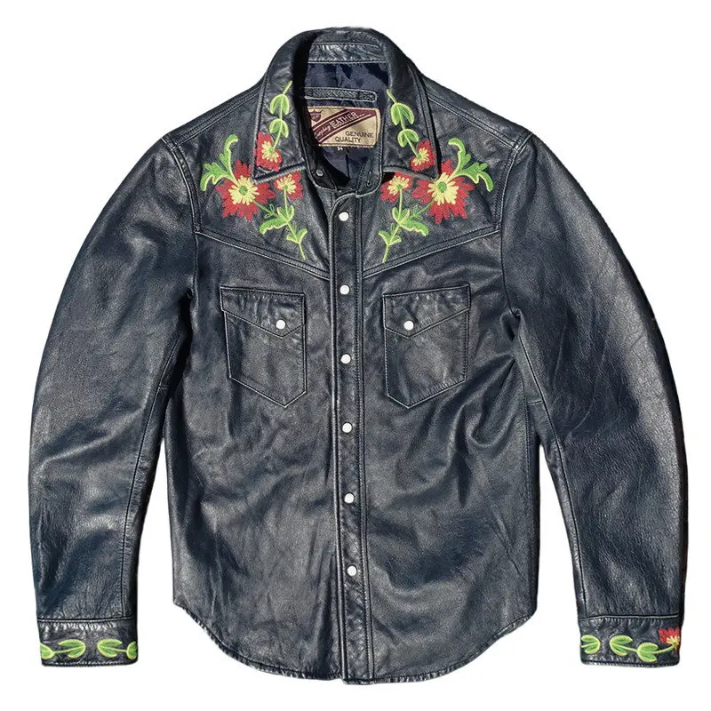 Heavy-Duty Embroidered Lambskin&Cowhide Leather Shirt Jacket Unisex & Neutral Music Enthusiasts Performances PLUS SIZE 5xl