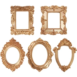 5Pcs Mini Gold Small Photo Frame Shooting Props Retro European Style Photo Frame Embossed Nail Art Earrings Pose Props