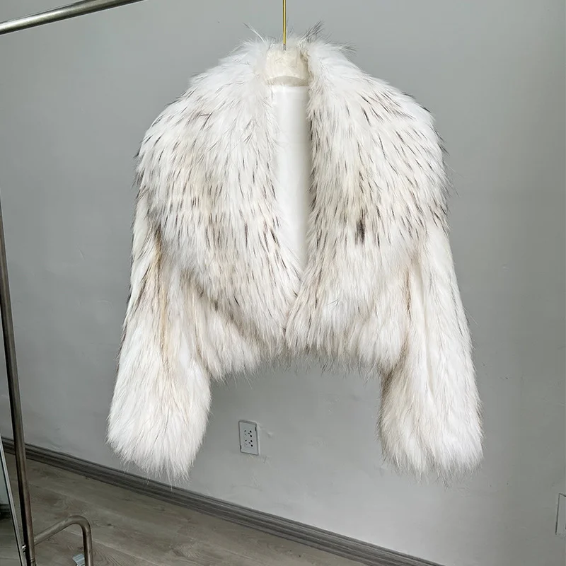 Natural Raccoon Fur Spokes Real Fur Coat Winter Women\'s Short Large Lapel European and American Style Short 2022 Street Hipster