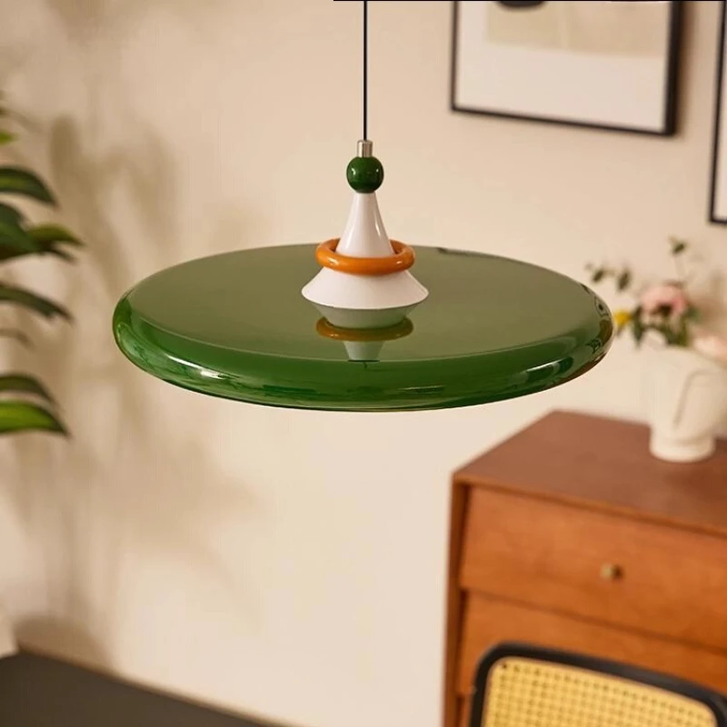 

French Design Flying Saucer White/green Pendant Lights LED Minimalist Warm Hanging Lamp Living Room Bedroom Restaurant Kitchen