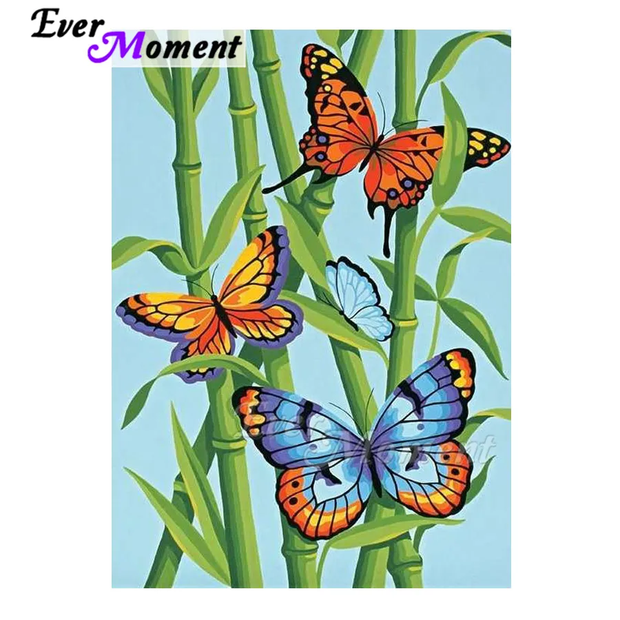 

Алмазная картина Ever Moment, бабочка, бамбук, полная квадратная дрель, картина со стразами, алмазная вышивка, украшение ASF1786