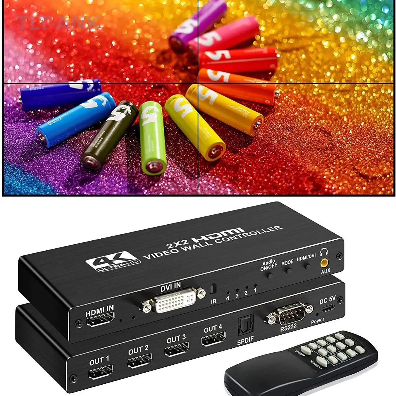 1x4 HDMI Splicer Video Wall Processor, 1 Input 4 Output Multi Screen Splicing Box, Connect Multiple Monitors & TVs to One PC