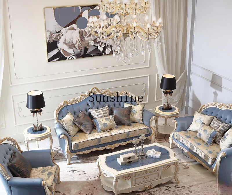 French fabric sofa luxury villa living room three-person sofa