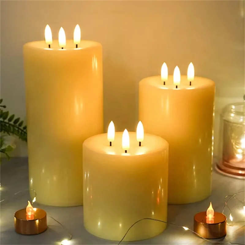 3pcs 3 Wicks Flameless LED Candle Battery Powered Pillar Candle Real Wax Led Candle for Wedding Home Hotel Decoration LED Candle