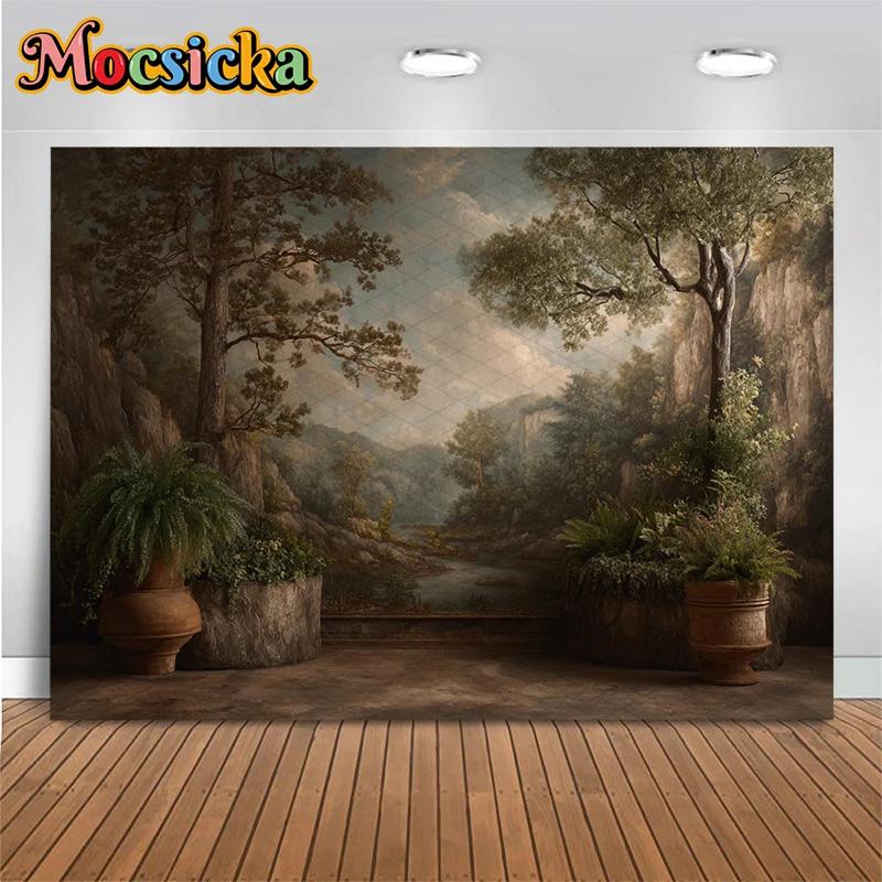

Mocsicka Retro Countryside Photography Backdrop Abstract Forest Trees Decoration Studio Wallpaper Kid Family Portrait Background