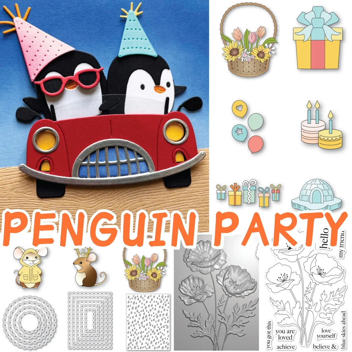 

New Penguin Party Cakes Poppies Car Gift Metal Cutting Dies Clear Stamps Stencil Hot Foil for DIY Decorating Scrapbook 2026