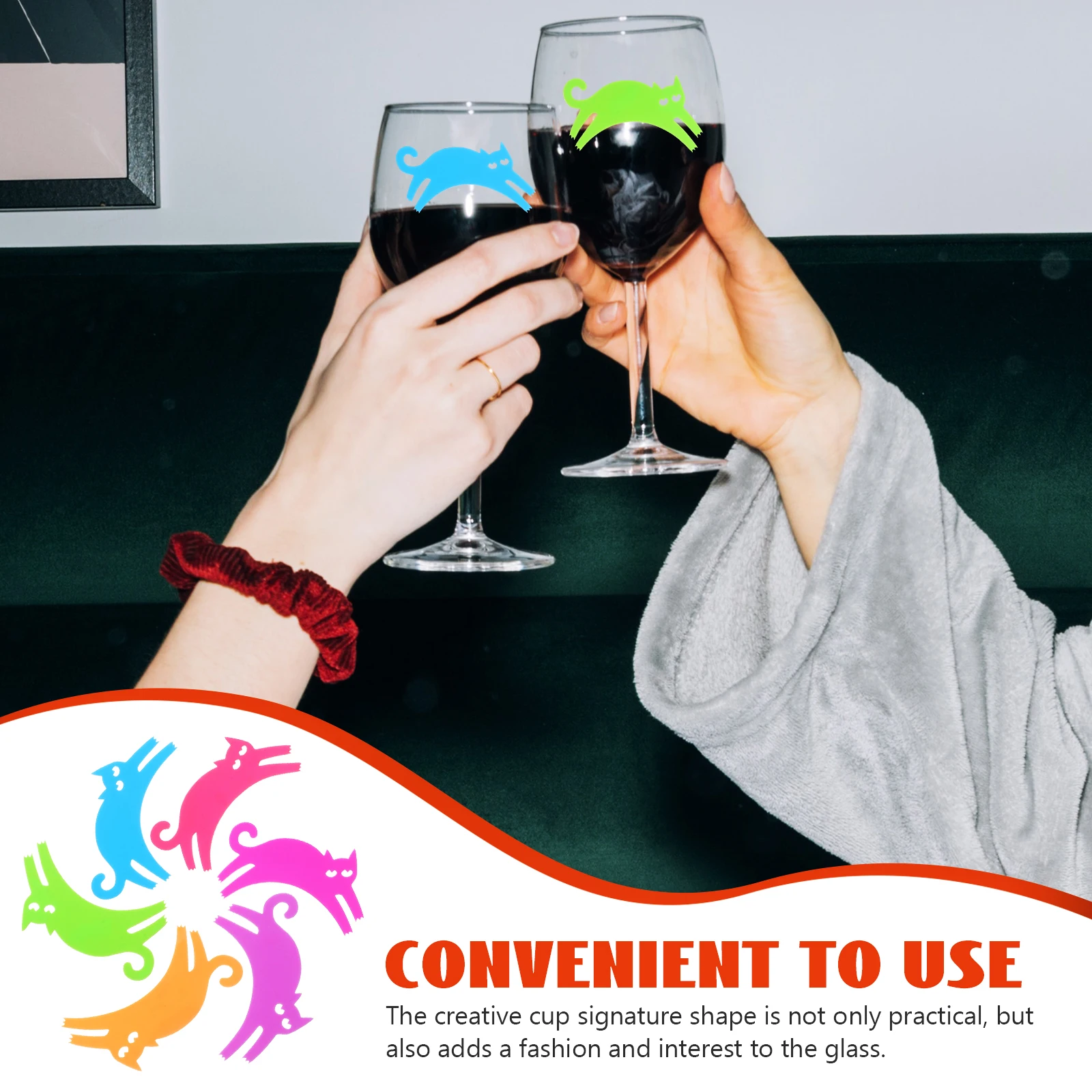 

6 шт., идентификаторы для бокалов для вина в форме кошки, многоразовые маркеры для напитков, изысканные аксессуары для чашек для вечеринок, маркеры для бокалов для вина, маркеры для напитков