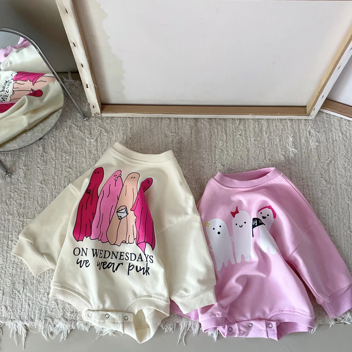 2023 Halloween Romper Newborn Infant Baby Boy Girl Romper Long Sleeve Ghost Letters Print Thick Cotton Jumpsuit Playsuit Costum