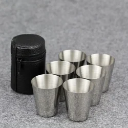 6Pcs 30/70ml Stainless Steel Shot Glass with Leather Case Espresso Shot Cups Barware Drinking Vessel Camping Home Restaurant Mug