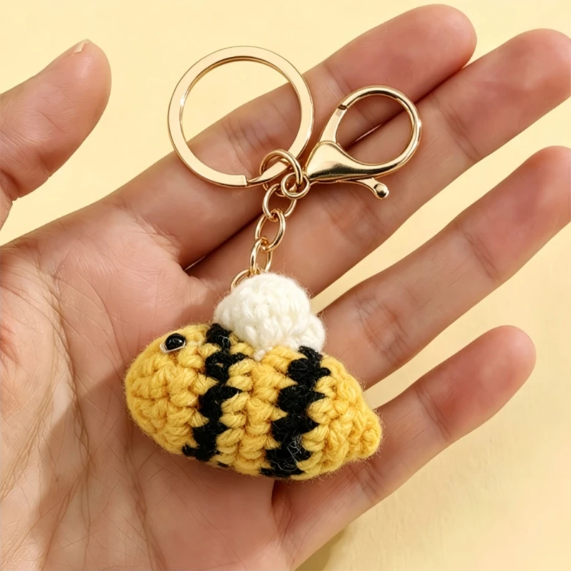 E0BF Handcrafted Insect Keychain Charm with Yarn Texture and Easy Clip Hardware, Small and Bag Accessory for Daily Carry and