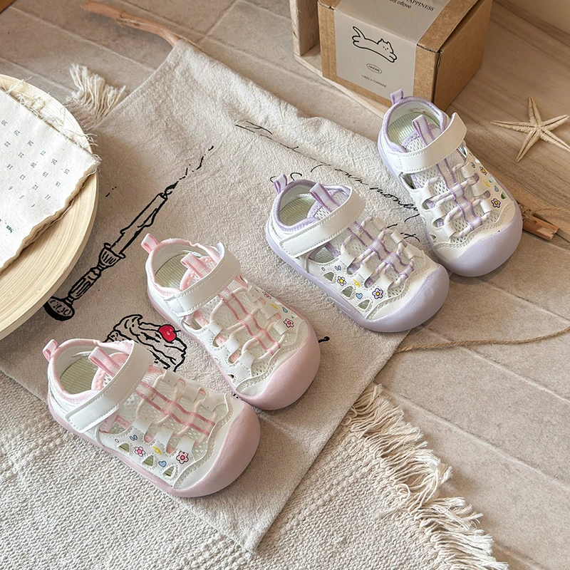 

Kids Sandals Girls Summer Breathable Mesh Sandals Boys Toddler Shoes Cute Floral Print Outdoor Beach Casual Footwear Children's