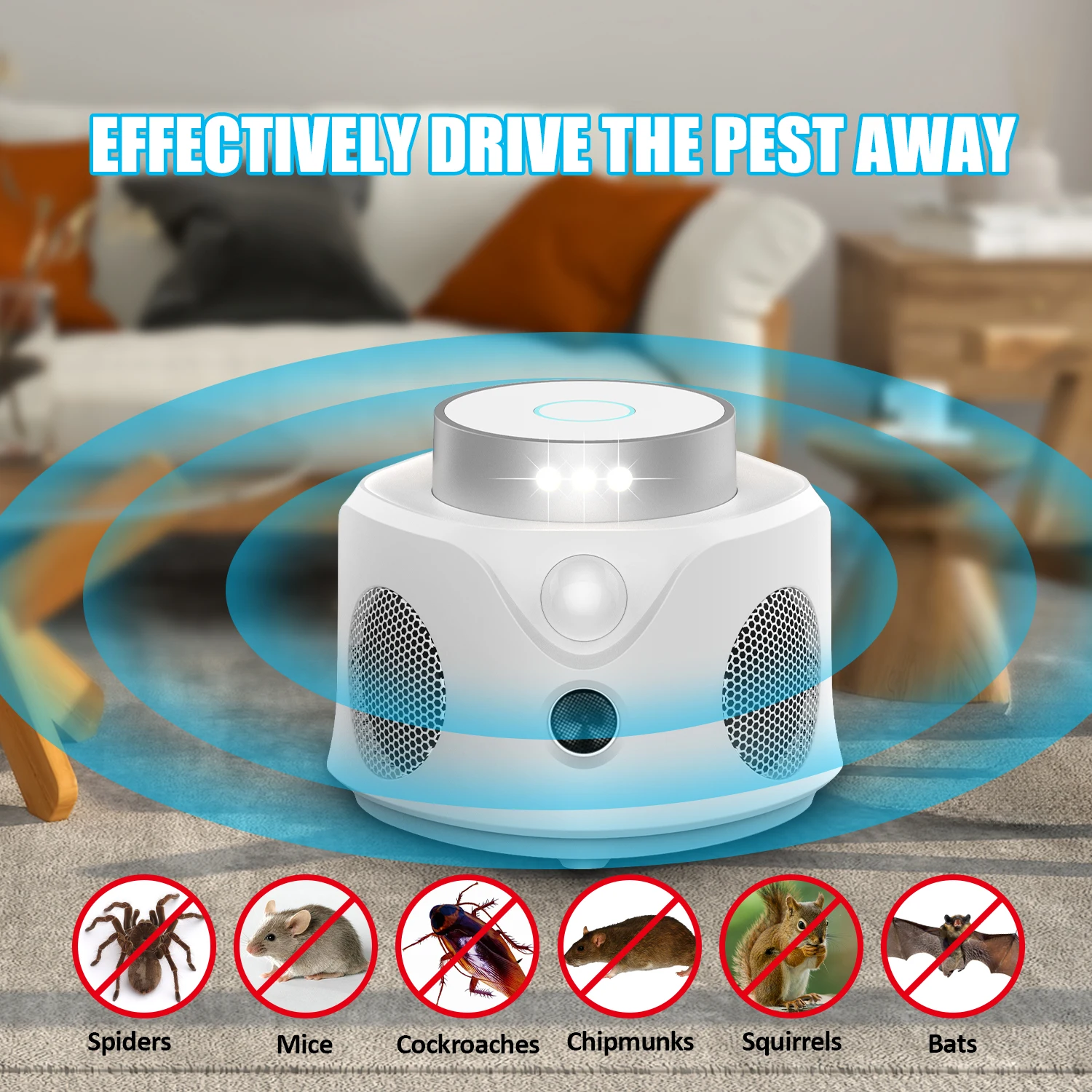 1Pc Ultrasonic Mouse Repellent Indoor and Outdoor High Power Sound Waves Repel Mice Squirrels Bats Pest Control