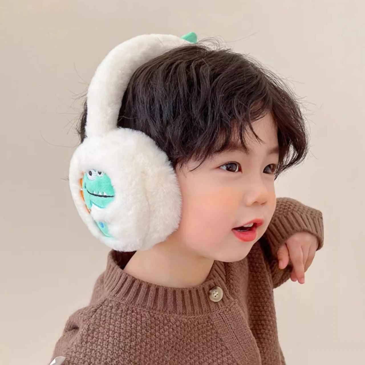 Cute Cartoon Dinosaur Earmuffs for Adult Children Ear Protection Plush Ear Covers Foldable Outdoor Ski Anti-freeze War Muffs