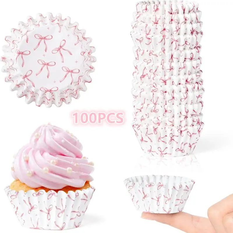 100 pçs mini rosa bowknot bolo forros de papel cozimento muffin bolo chocalate cupcake casos copo festa bandeja bolo molde decoração ferramenta