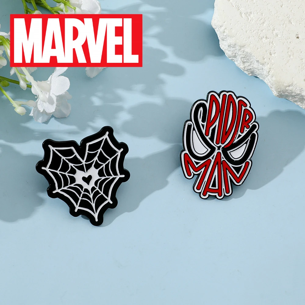 Marvel Series Surrounding Spiderman Metal Brooch Badge Heart Spider Web Shape Alloy Enamel Pin Accessories for Marvel Fans