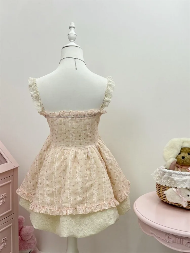 Japanese Style Y2k Cutecore Retro 2 Piece Sets Women Off Shoulder Tops + Pleated Mini Dress Set New Pink Lolita Chic Suit Summer