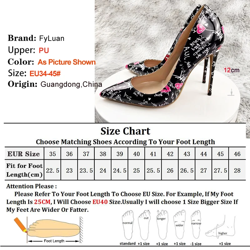 Graffiti Print Pointed Toe High Heel Shoes Plus Size 45. Czółenka na cienkim obcasie Shallow Mouth Shoes dla kobiet Eleganckie damskie obcasy