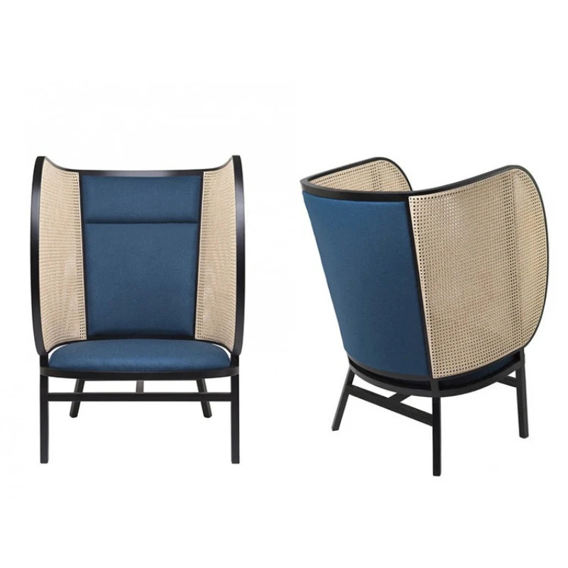 Furniture Guest Restaurant Hotel Reception Chair Rattan Art Soft Bag Dining Chair Solid Wood Dining Chair