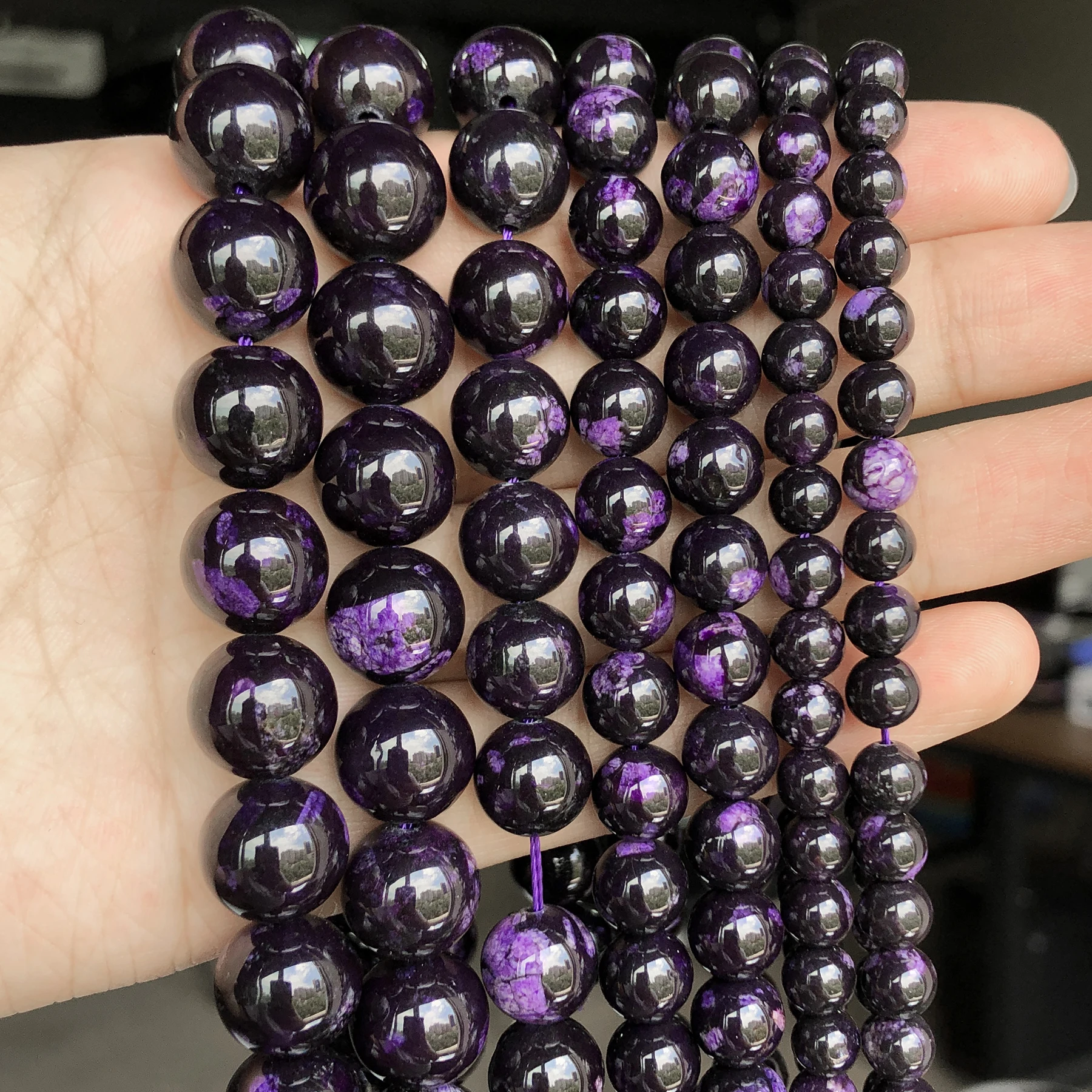 6/8/10/12mm AAA Natural Stone Purple Triskelite Quartz Beads Round Loose Beads For Jewelry Making Supplies Bracelets Accessories