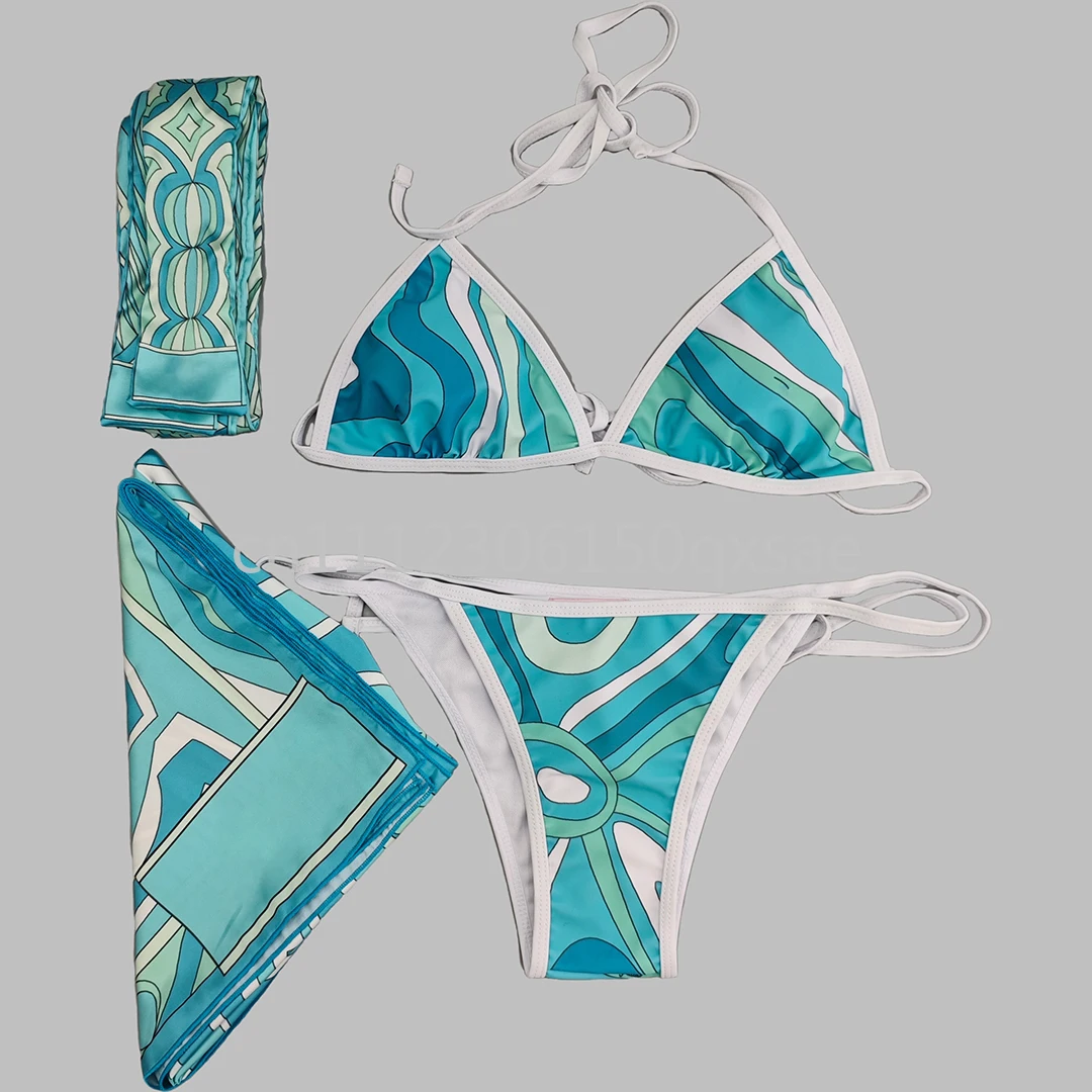 

Luxury Women's Blue Headband Scarf Bikini Sets with Letter Signature Logo Designer Brand Lady Ribbon Swimsuits Beachwear