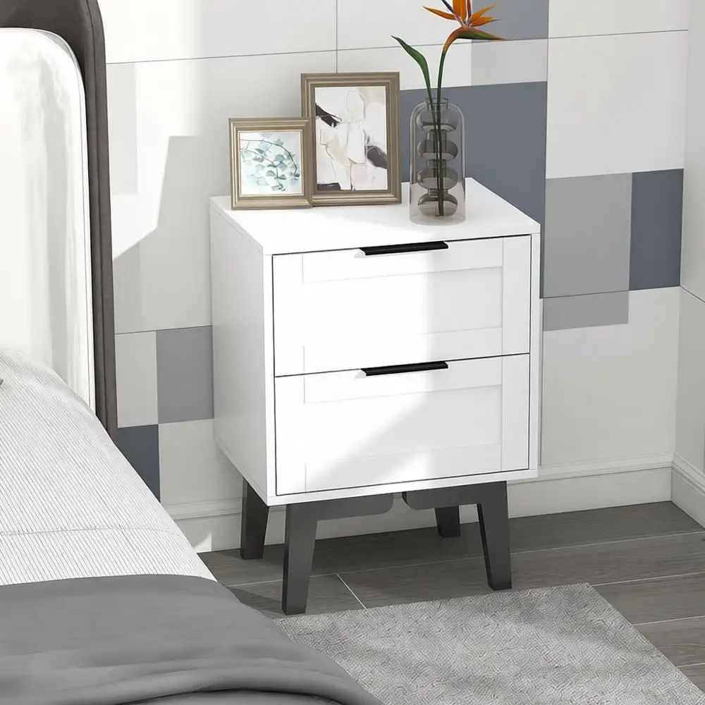 

Modern Mid Century Wooden Nightstand with Drawer - 22 Inch Bedside Table with Storage for Bedroom - White