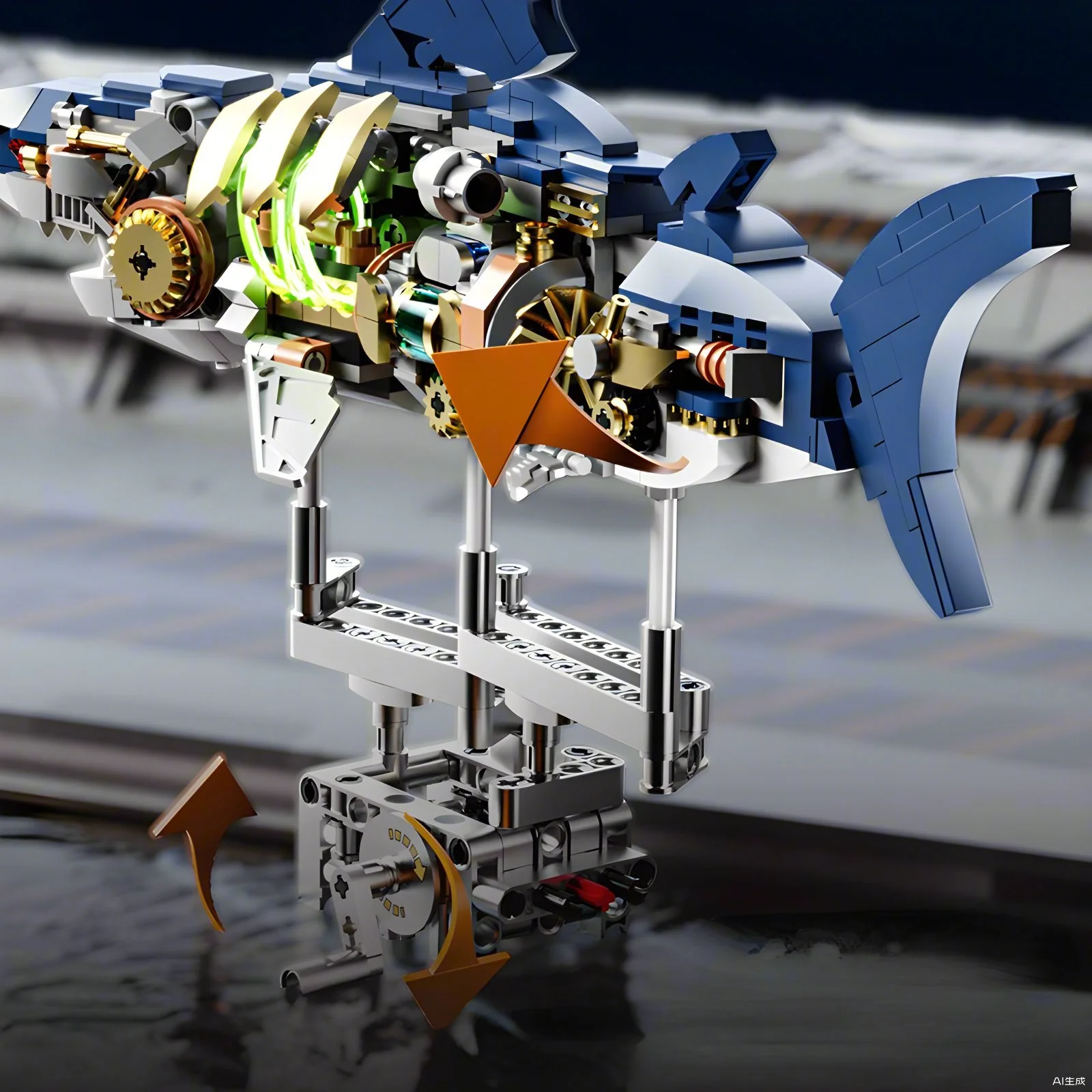 687 STKS MOC Mechanische Haai Bouwsets Mariene Organismen Bouwstenen Model Kits Met Display Stand En Verlichting Cadeau voor Kinderen