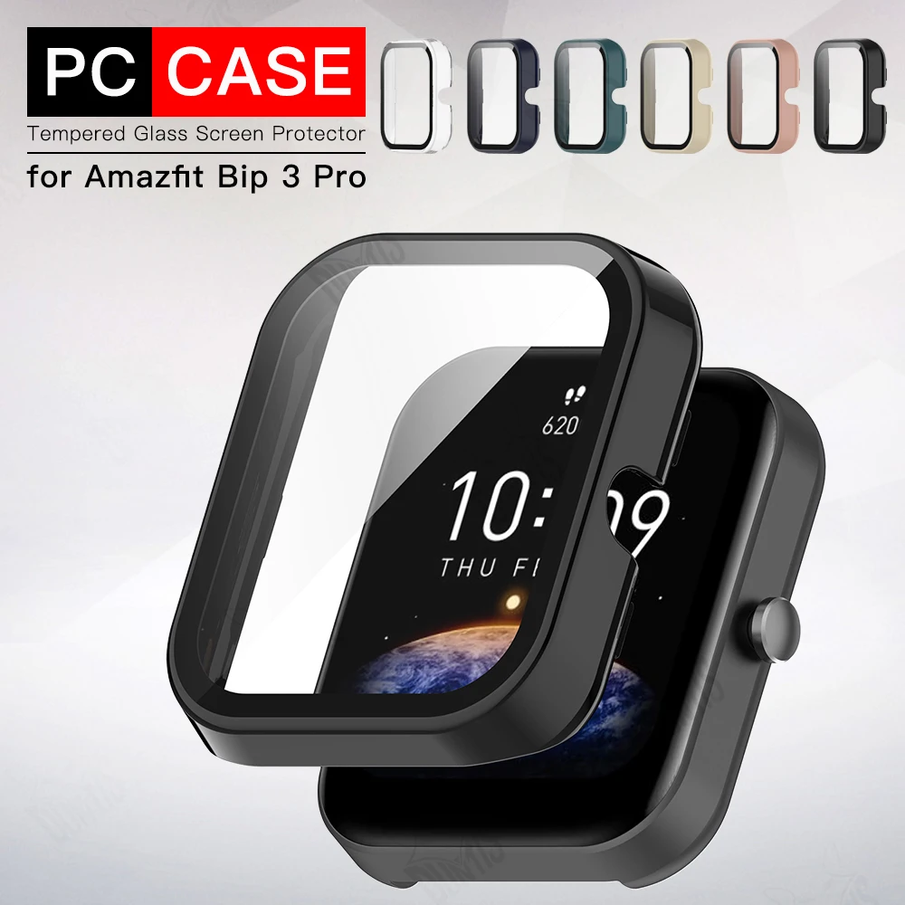 Case + Glass for Amazfit Bip 3 / 3 Pro Screen Protecor All Around Coverage Protective Bumper Case Cover Anti-scratch Accessories