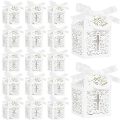 20/50pcs Christening Favors Candy Box Gift Packaging Box With Thank You Tag Kids Birthday Party First Communion Baptism Supplies