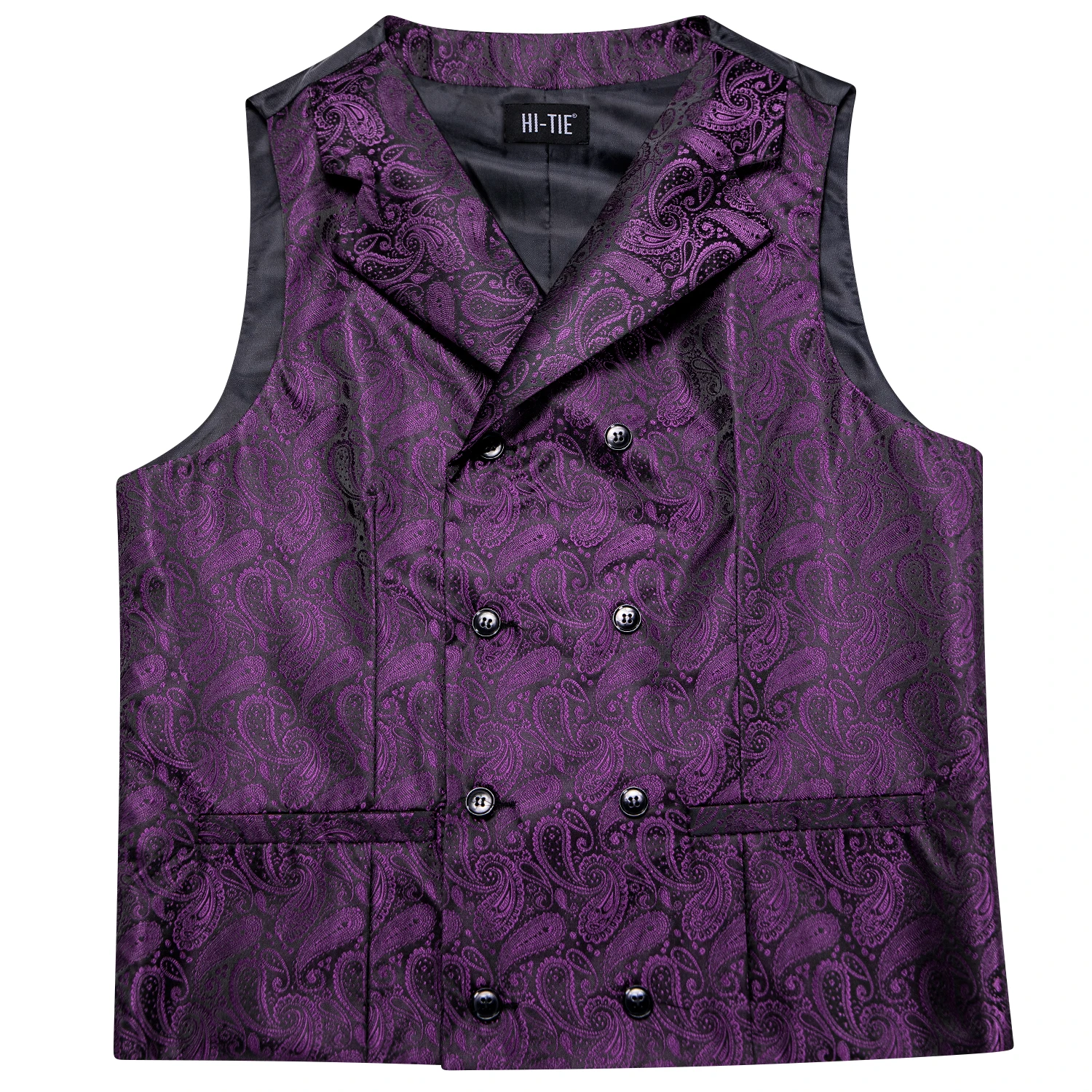 Purple Black Men's Vests Fashion Silk Paisley Jacquard Waistcoat Jacket NeckTie Hanky Cufflinks for Men Business Designer Hi-Tie