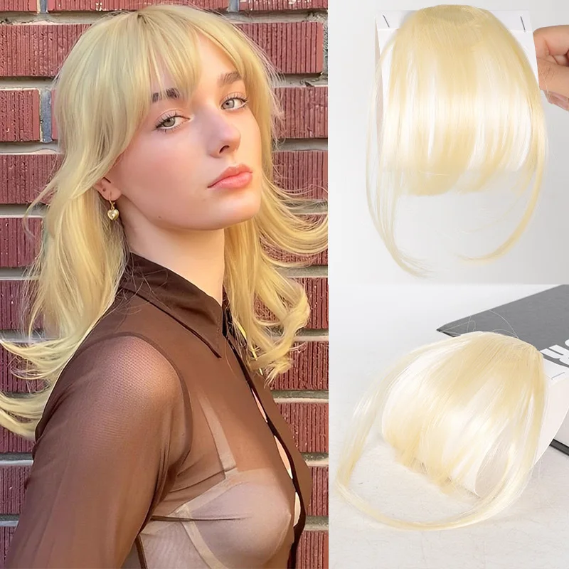 Synthetische Clip-in-Ponyfransen mit Seitensträhnen, Haarteile, künstliche Pony-Extensions für Frauen – Detail 10