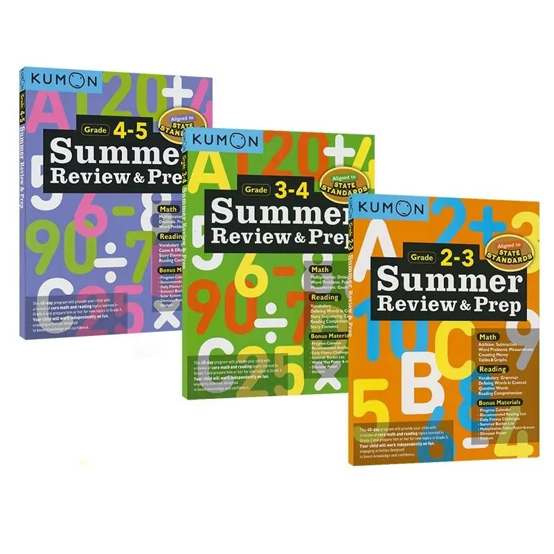 3 Volumes of Kumon Summer Review &Prep Math2-5 Formal Education Summer Workbooks