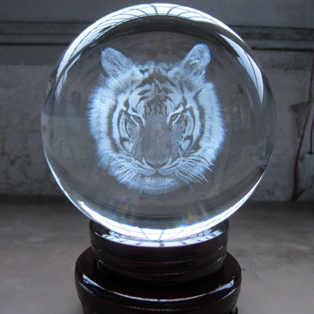 

GOOD Crystal # TOP efficacious HOME Family Talisman- exorcise evil spirit The town house - 3D animal tiger Crystal ball statue