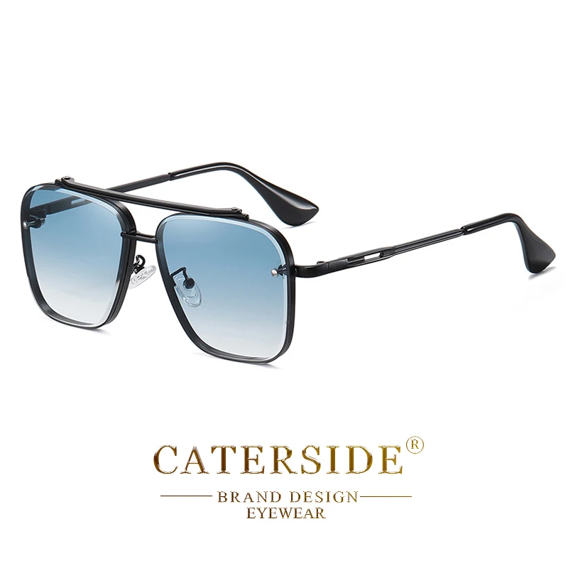 CATERSIDE Retro-Sonnenbrille mit großem Metallrahmen für Herren, flache Oberseite, Doppelbrücke, hochwertige Sonnenbrille für Damen, Party- und Festival-Brillen – Detail 17