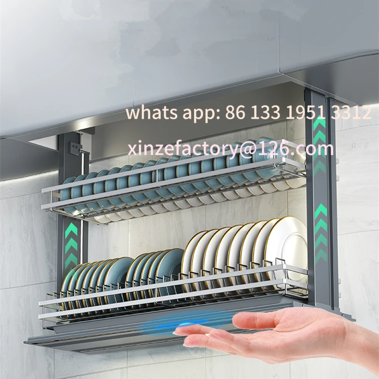 

Customizable AngelParticle Smart Pull Down Cabinet Organizer-Electric Kitchen Dish Rack,Touch Switch Pull Down Shelf for Upper C