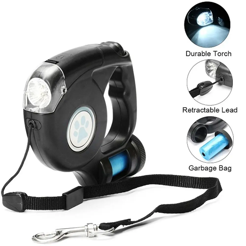 Included Extendable LED 4.5M Pet Leash with Garbage with Retractable Dog Lead