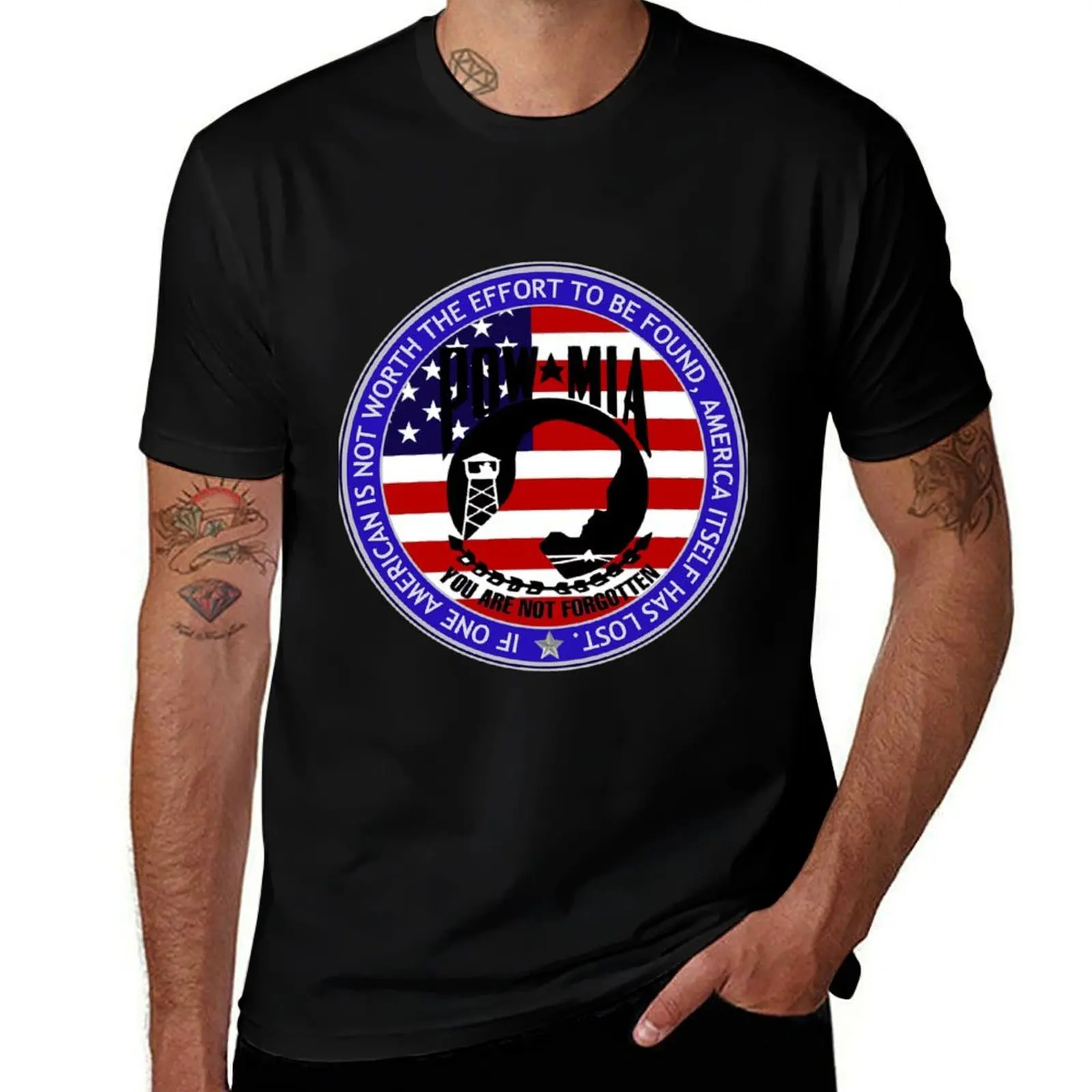 Even 1 American POW-MIA T-Shirt Large Size Casual Short Sleeve Top T-Shirt