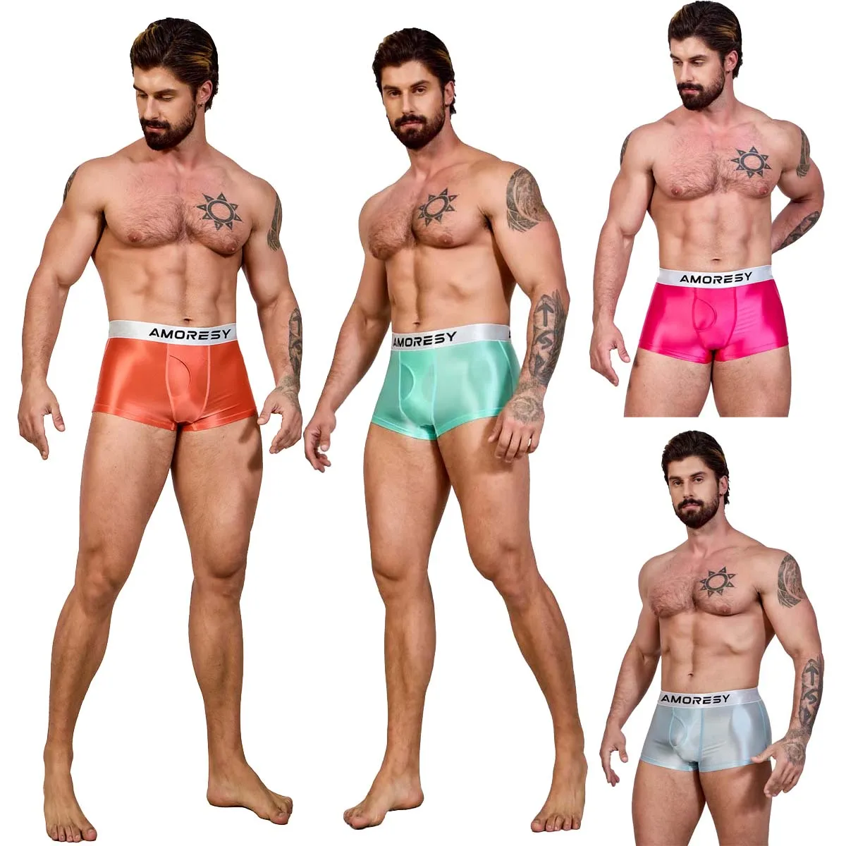 

AMORESY Men's Sexy Glitter Ice Silky Ultra-thin Transparency Breathable Antibiosis Sports Underwear Boxer Shorts Swimming Trunks