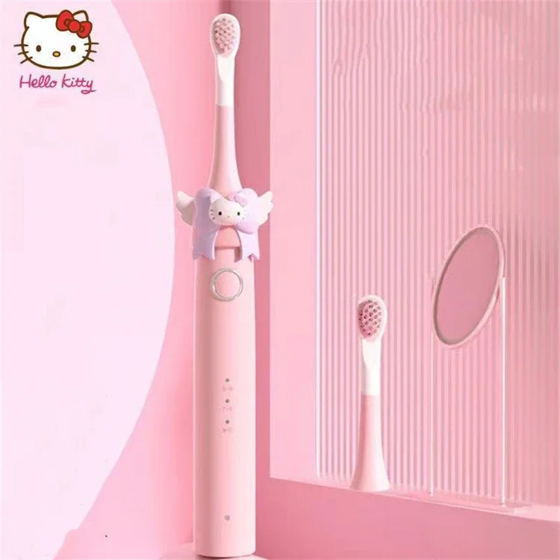 Kawaii Sanrio HelloKitty Electric Toothbrush Cute Anime Soft Hair Travel Portable Fiber Toothbrush Girl Oral Care Cleaning Brush