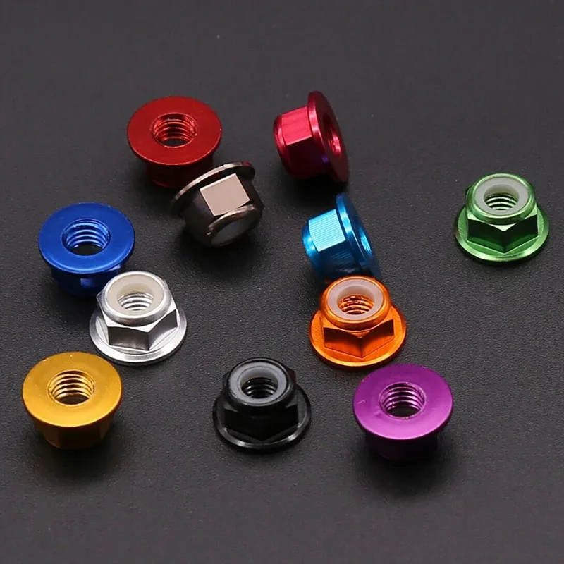 M2 M2.5 M3  M4  M5 M6   M8  Multi Colored Aluminum Alloy Flange Hexagonal Locking Anti Loosening Nut Nylon Ring Self-locking Nut