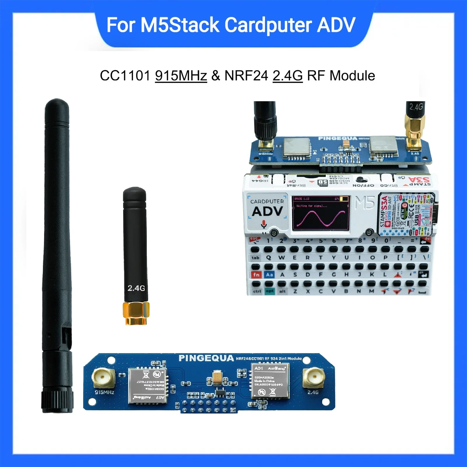 

M5Stack Cardputer ADV NRF24(2.4G) + CC1101(915МГц), модуль 2-в-1 для радиосвязи, улучшенная конструкция антенны, автоматическое переключение