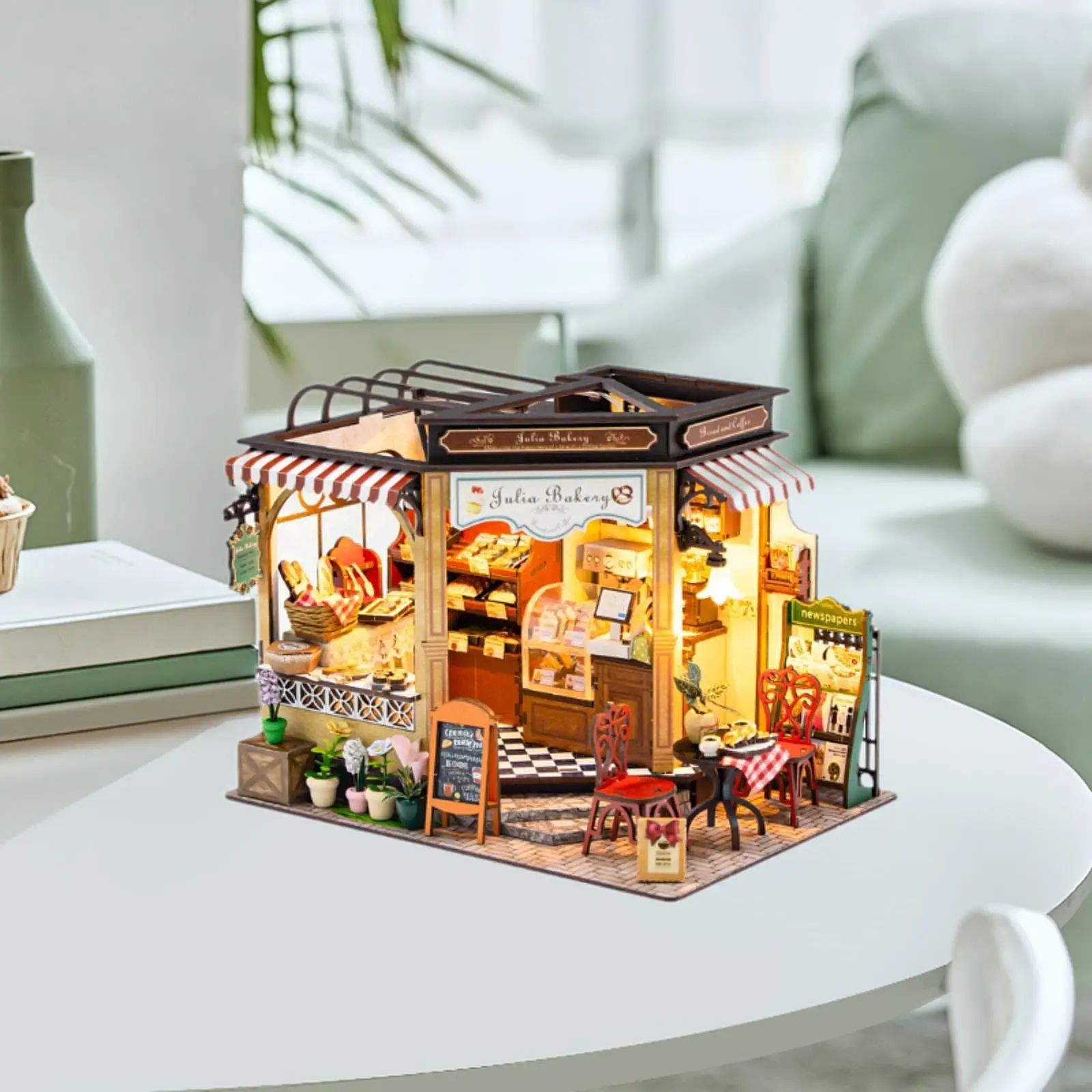 Bakery Shop Crafts Dollhouse Miniature with Furniture 3D Wooden Puzzle for Friend Festival Valentine's Day Family Creative Gift