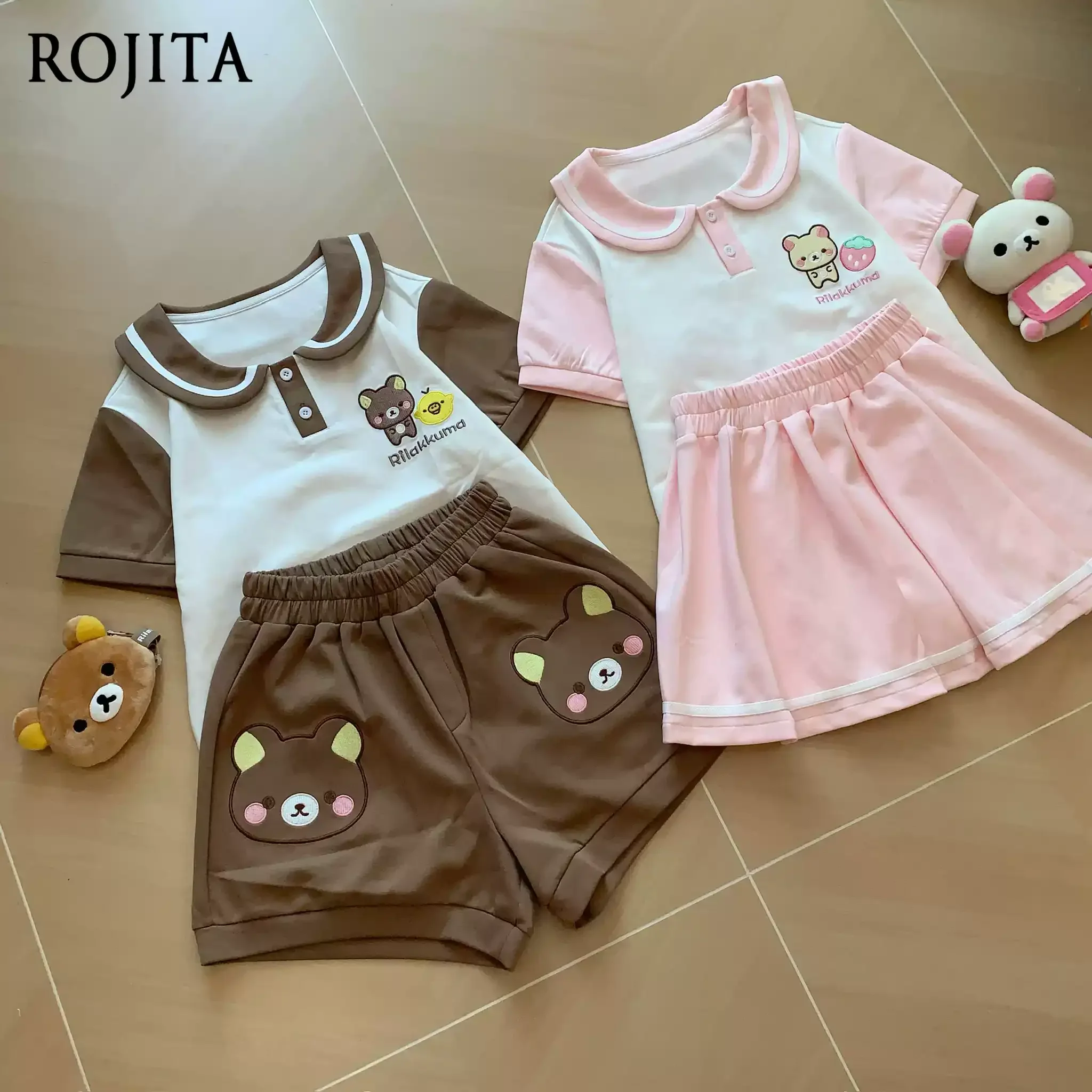 Cute Cartoon Embroidery Short Sleeved Tshirt Summer Sweet Pleated Mini Skirt Top and Bottom Sold Separately
