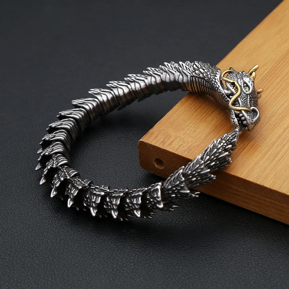 

Men's Vintage Dragon Bracelets 316L Stainless Steel Punk Hip Hop Handmade Three-dimensional Dragon Bangles Biker Jewelry Gifts