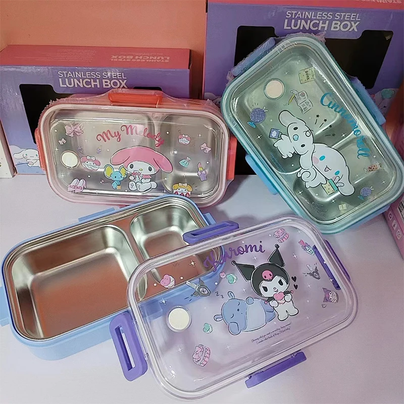 Sanrio Kuromi My Melody Cinnamoroll Lunch Box Kawaii Anime Portable Divider Lunchbox Cartoon Cute Stainless Steel Lunch Box Gift