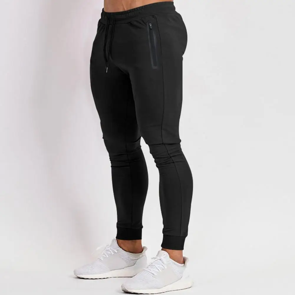 Summer Sweatpants Quick-drying Men\'s Sport Pants with Side Zipper Pockets Drawstring Elastic Waist for Gym Training Jogging Slim