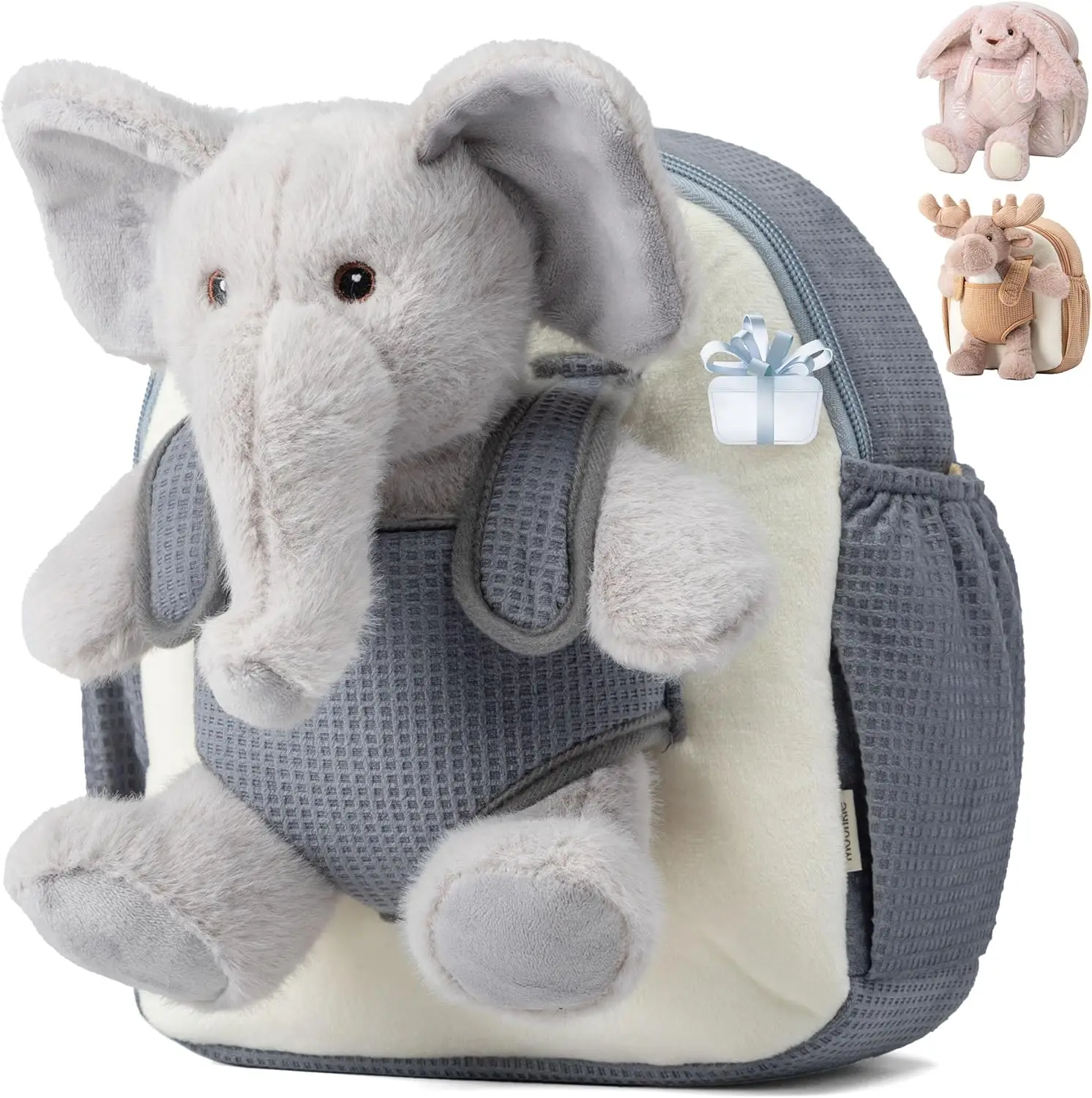 

Soft Plush Elephant Toddler Backpack with Detachable Buddy, Perfect for Daycare, Travel & Gifts