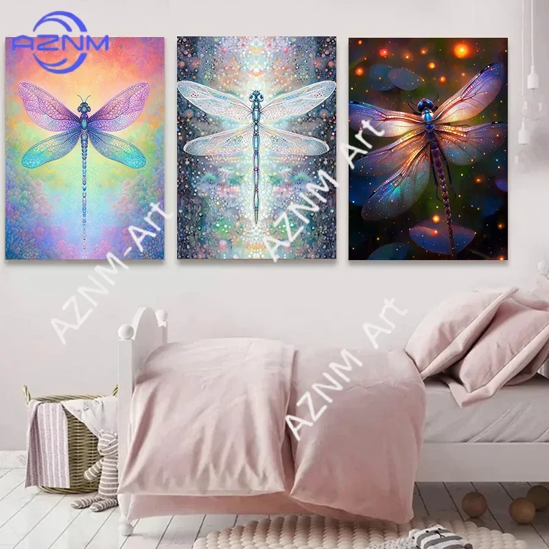 Modern Simple Wall Art Beautiful Colourful Dragonfly HD Canvas Printed Poster for Home Living Room Bedroom Decorative Painting