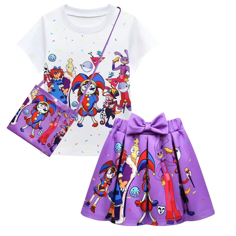 Amazing Digital Circus Girls Clothes Sets Summer Jax Pomni cartoon print T-Shirt  skirt kids Clothing Short Sleeve Tops Suit